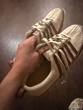 K-Swiss Cream Canvas Sneakers with Tan Accents
